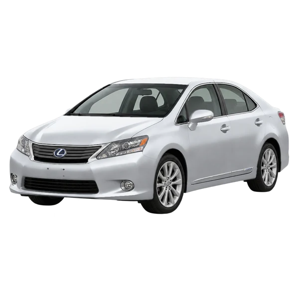 Lexus HS250H 2013 prata, vista dianteira em três quartos (voltada para a esquerda)
