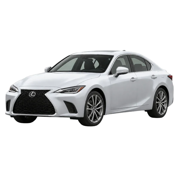 Lexus IS 300 2020 باللون فضي، منظر منظر أمامي بزاوية ثلاثة أرباع (متجه لليسار)