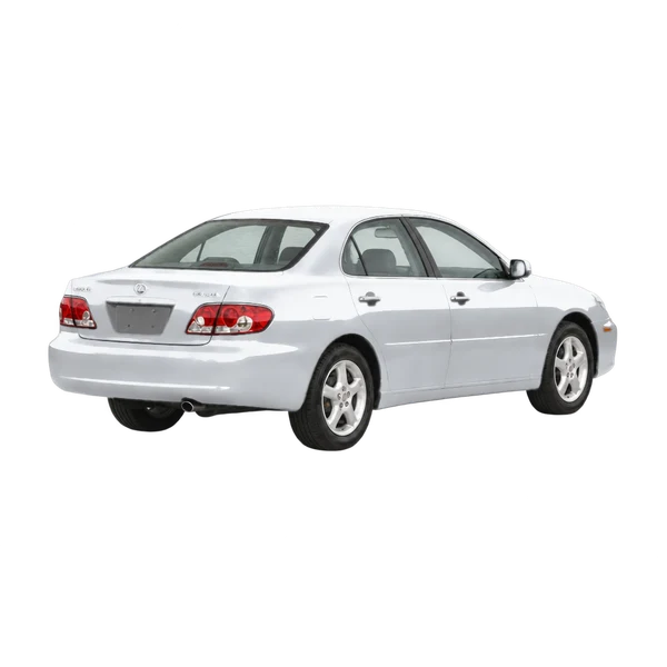 Lexus IS 2001 باللون فضي، منظر منظر خلفي بزاوية ثلاثة أرباع (باتجاه اليمين)