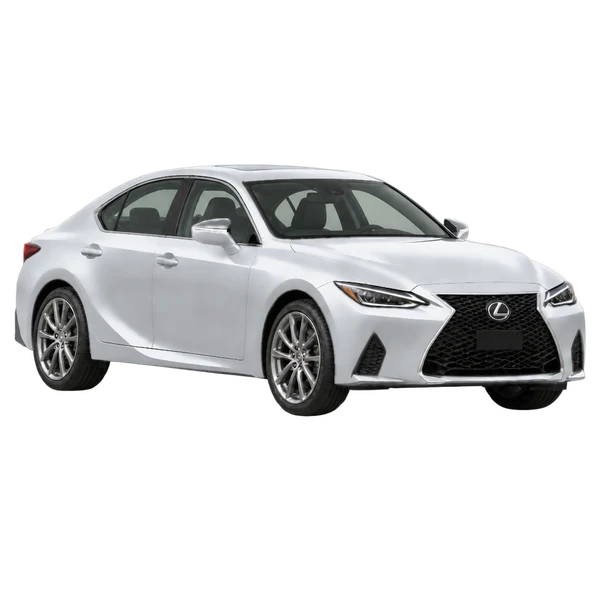 Lexus IS 2022 prata, vista três quartos dianteiro (voltado para a direita)