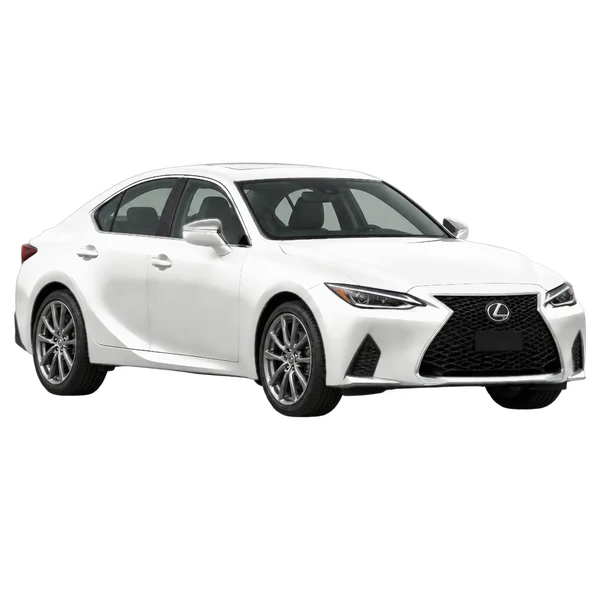 Lexus IS 2024 blanc, vue trois-quarts avant (orienté vers la gauche)