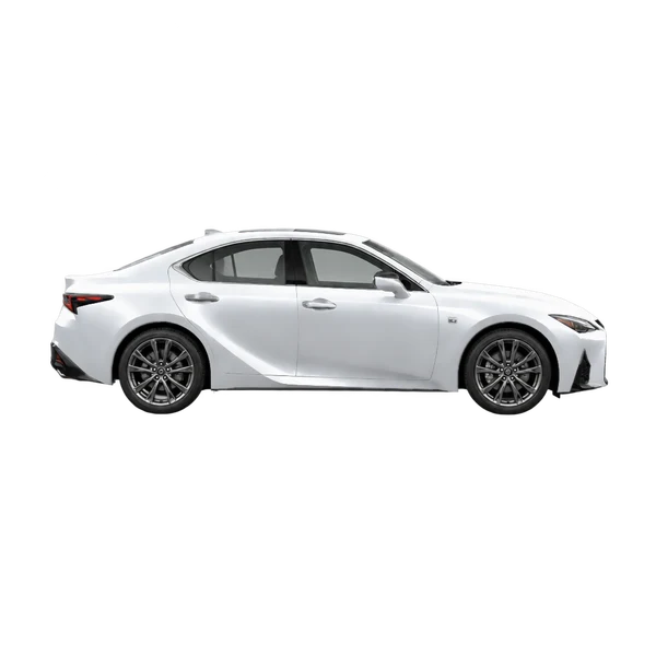 Lexus IS 2026 باللون فضي، منظر منظر جانبي (باتجاه اليمين)