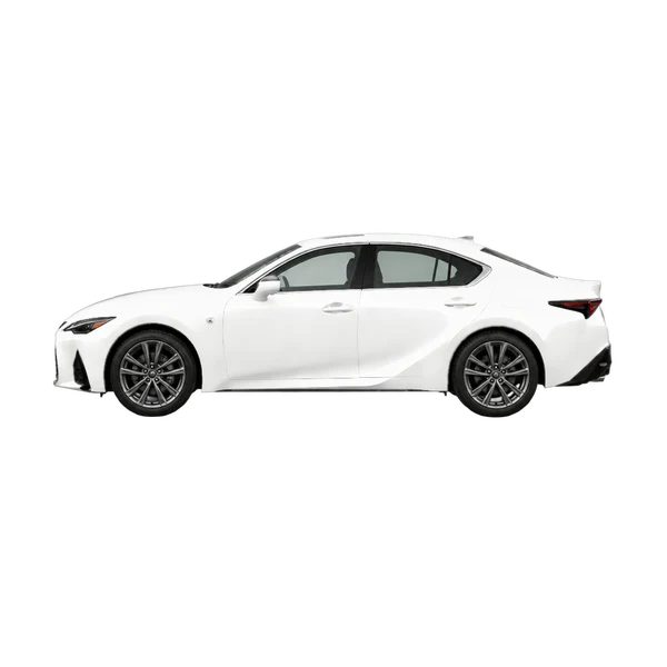Lexus IS 2026 باللون أبيض، منظر جانبي (متجه إلى اليسار)
