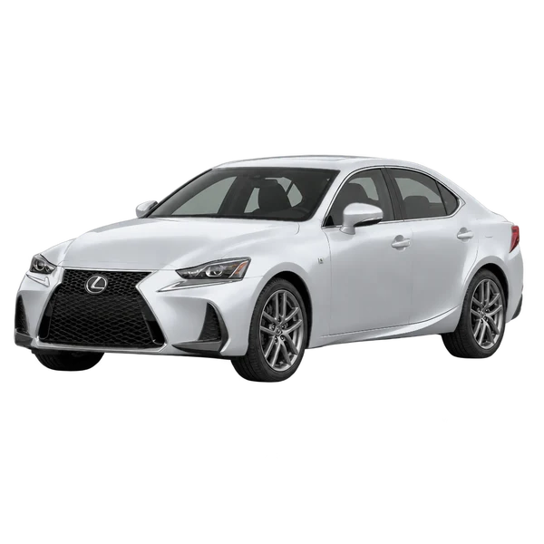Lexus IS300 2020 باللون فضي، منظر منظر أمامي بزاوية ثلاثة أرباع (متجه لليسار)