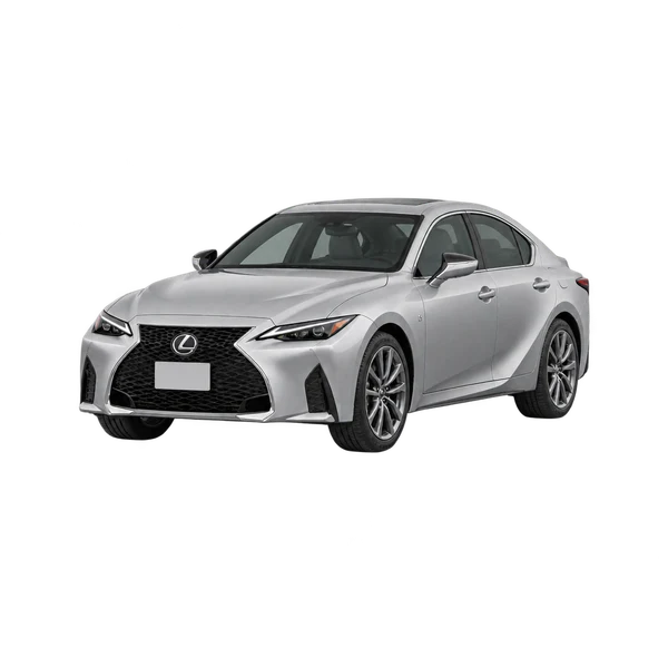 Lexus IS300 2022 prata, vista dianteira em três quartos (voltada para a esquerda)