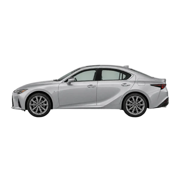 Lexus IS300 2023 en plateado, vista lateral (mirando a la izquierda)