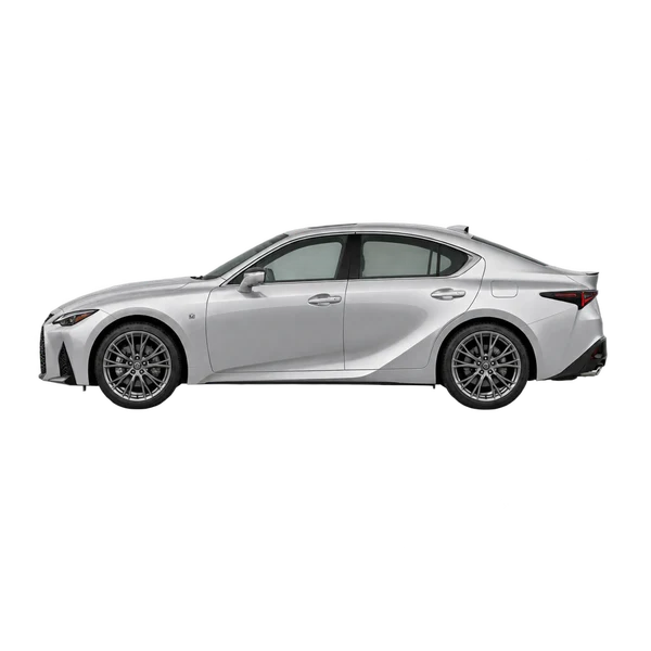 Lexus IS500 2023 argent, vue côté (vers la gauche)