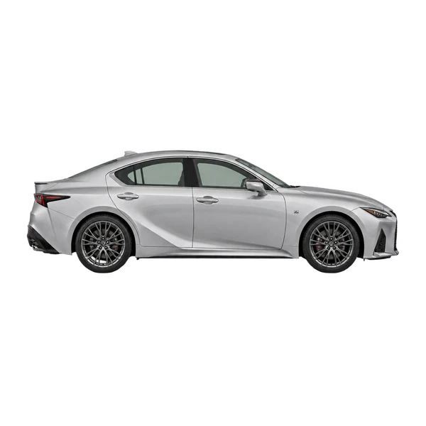 Lexus IS500 2023 argent, vue profil (tourné vers la droite)