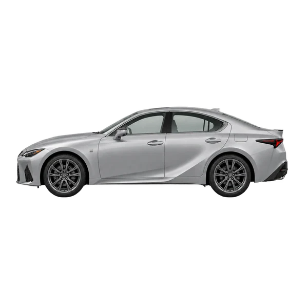 Lexus IS500 2024 argent, vue côté (vers la gauche)