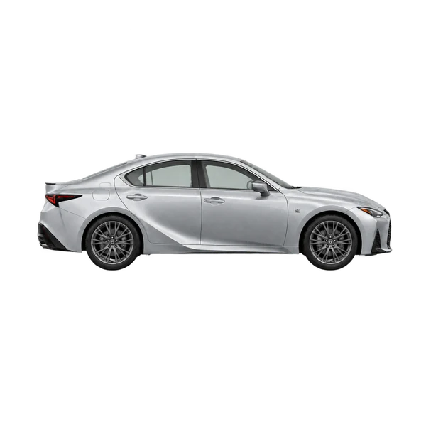 Lexus IS500 2025 argent, vue profil (tourné vers la droite)