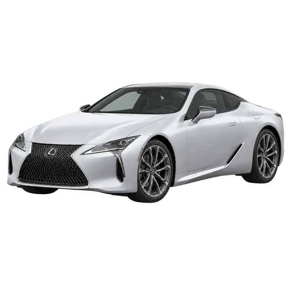 Lexus LC500 2025 prata, vista dianteira em três quartos (voltada para a esquerda)