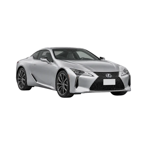 Lexus LC500H 2023 prata, vista dianteira em três quartos (voltada para a esquerda)