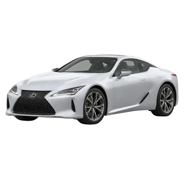 Lexus LC500H 2024 prata, vista dianteira em três quartos (voltada para a esquerda)