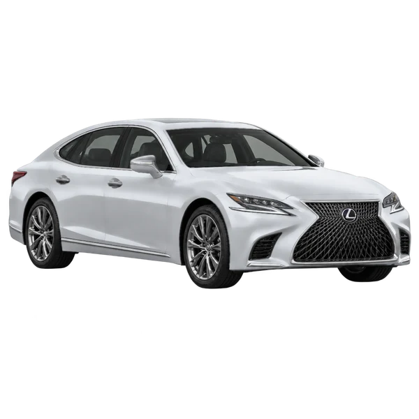 Lexus LS 500 2018 en plateado, vista frontal tres cuartos (hacia la izquierda)