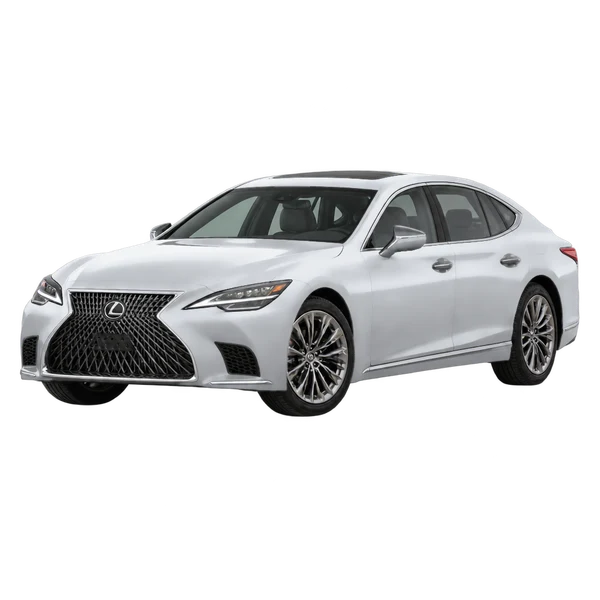 Lexus LS 500 2022 en plateado, vista frontal tres cuartos (hacia la izquierda)