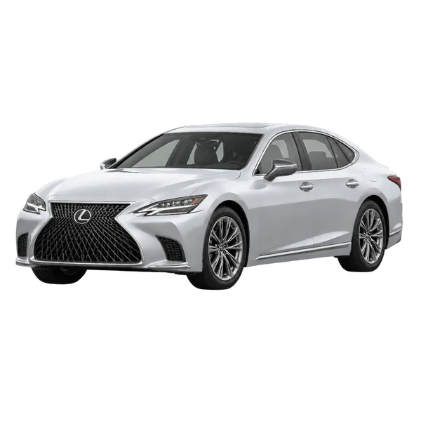 Lexus LS 500 2023 en plateado, vista frontal tres cuartos (hacia la izquierda)