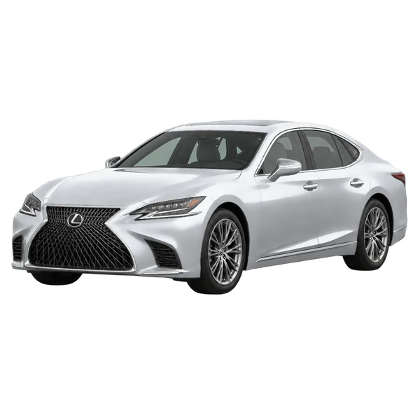 Lexus LS 500 2024 en plateado, vista frontal tres cuartos (hacia la izquierda)