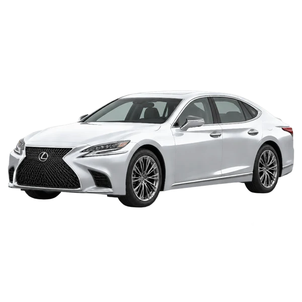 Lexus LS 2022 باللون فضي، منظر منظر أمامي بزاوية ثلاثة أرباع (متجه لليسار)