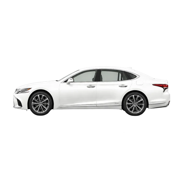Lexus LS 2022 باللون أبيض، منظر جانبي (متجه إلى اليسار)