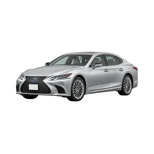 Lexus LS500H 2023 en plateado, vista frontal tres cuartos (hacia la izquierda)