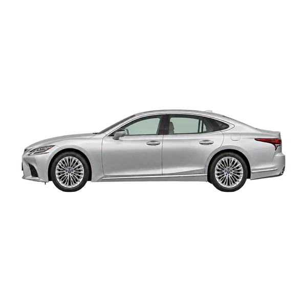 Lexus LS500H 2023 en plateado, vista lateral (mirando a la izquierda)