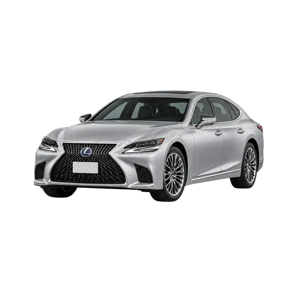 Lexus LS500H 2024 en plateado, vista frontal tres cuartos (hacia la izquierda)