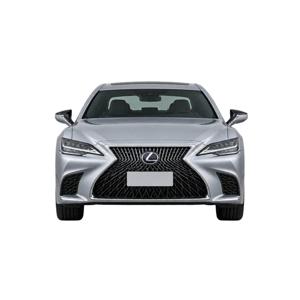 Lexus LS500H 2025 en plateado, vista frontal