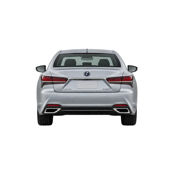 Lexus LS500H 2025 en plateado, vista trasera