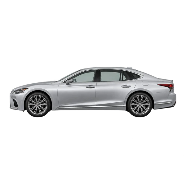 Lexus LS500H 2025 en plateado, vista lateral (mirando a la izquierda)