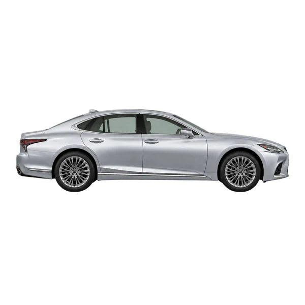 Lexus LS500H 2025 en plateado, vista lateral (hacia la derecha)