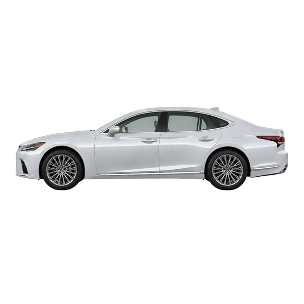 Lexus LS500H 2026 en plateado, vista lateral (mirando a la izquierda)
