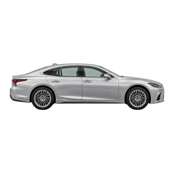 Lexus LS500H 2026 en plateado, vista lateral (hacia la derecha)