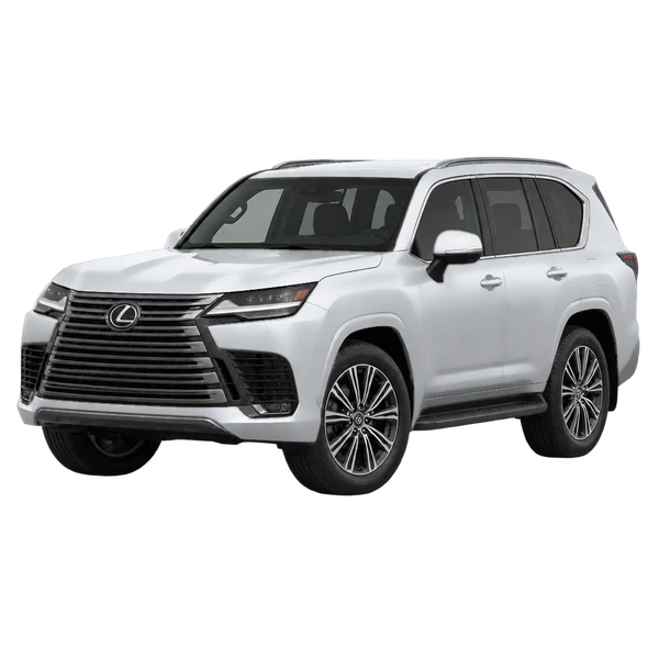 Lexus LX 600 2023 prata, vista dianteira em três quartos (voltada para a esquerda)