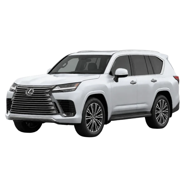 Lexus LX 600 2025 prata, vista dianteira em três quartos (voltada para a esquerda)