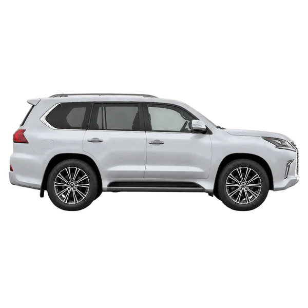 Lexus LX 2023 en plateado, vista lateral (hacia la derecha)