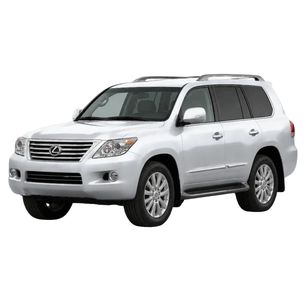 Lexus LX570 2009 prata, vista dianteira em três quartos (voltada para a esquerda)