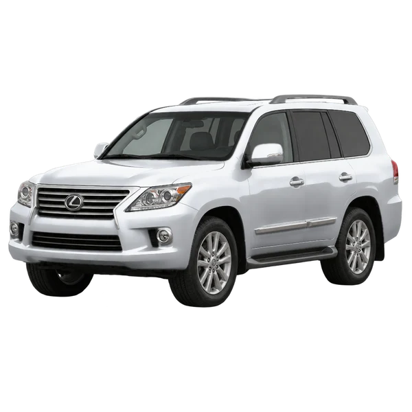 Lexus LX570 2013 prata, vista dianteira em três quartos (voltada para a esquerda)