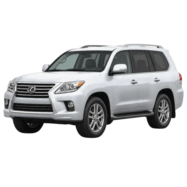 Lexus LX570 2015 prata, vista dianteira em três quartos (voltada para a esquerda)