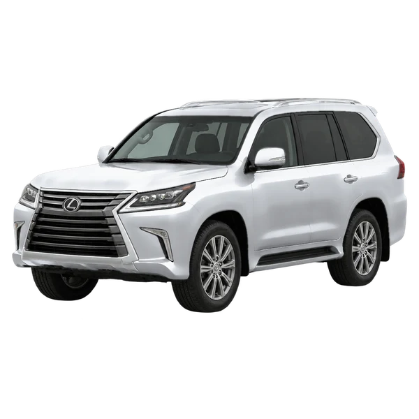 Lexus LX570 2016 prata, vista dianteira em três quartos (voltada para a esquerda)