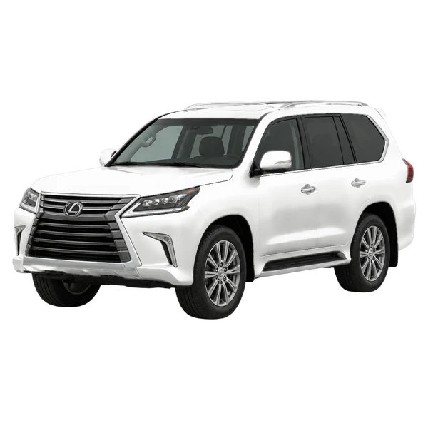 Lexus LX570 2016 branco, vista dianteira em três quartos (voltada para a esquerda)