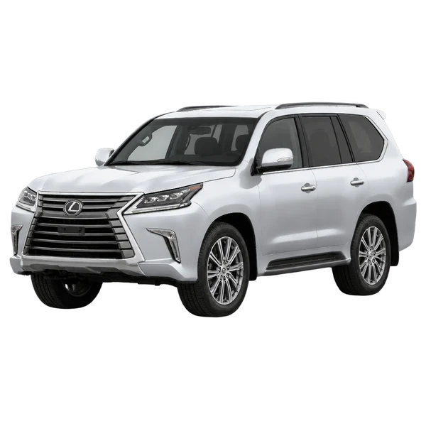 Lexus LX570 2018 prata, vista dianteira em três quartos (voltada para a esquerda)