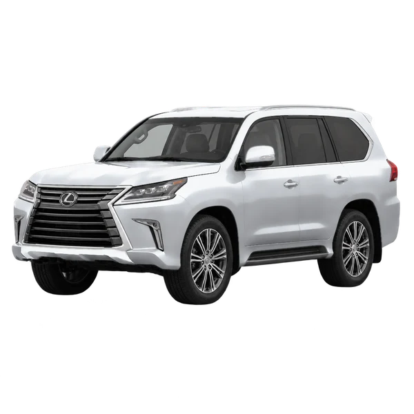 Lexus LX570 2019 prata, vista dianteira em três quartos (voltada para a esquerda)