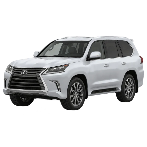 Lexus LX570 2020 prata, vista dianteira em três quartos (voltada para a esquerda)