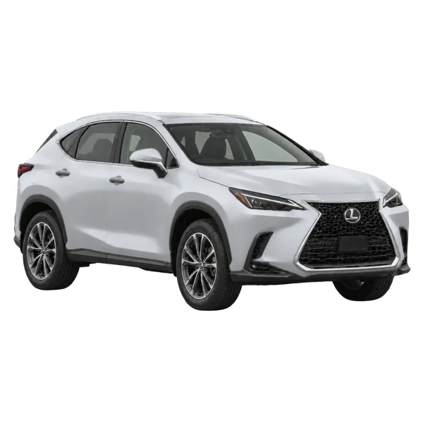 Lexus NX 2023 باللون فضي، منظر زاوية ثلاثة أرباع أمامية (باتجاه اليمين)