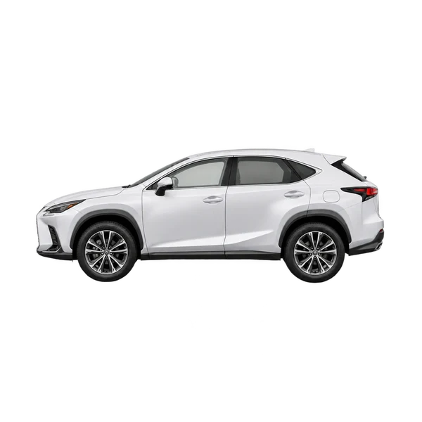 Lexus NX 2023 باللون أبيض، منظر جانبي (متجه إلى اليسار)