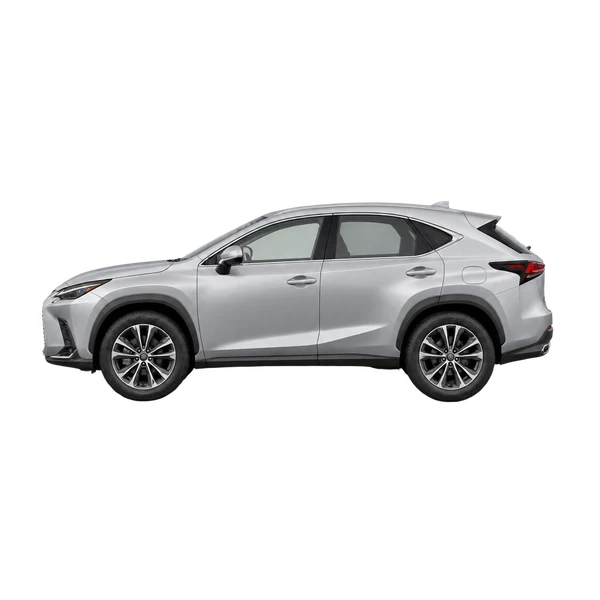 Lexus NX 2025 باللون فضي، منظر جانبي (متجه إلى اليسار)
