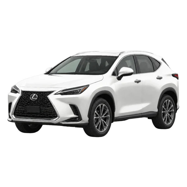 Lexus NX 2025 باللون أبيض، منظر منظر أمامي بزاوية ثلاثة أرباع (متجه لليسار)
