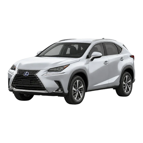 Lexus NX300H 2019 prata, vista dianteira em três quartos (voltada para a esquerda)