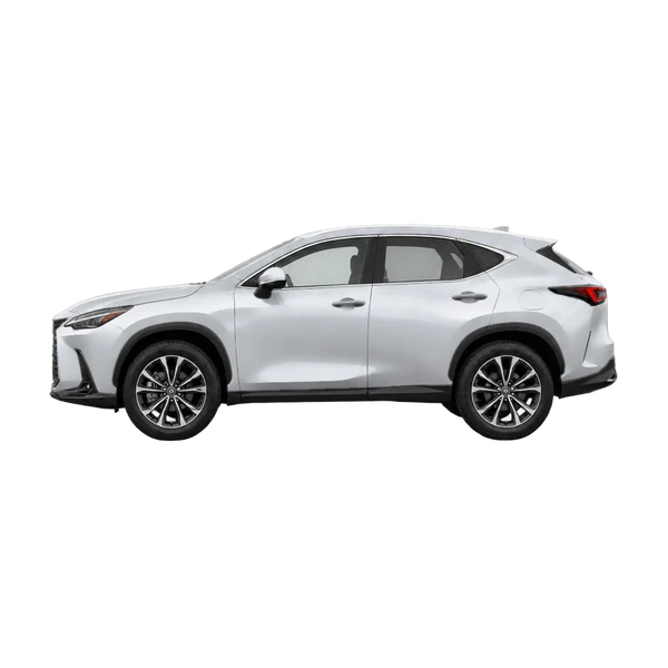 Lexus NX450H 2026 en plateado, vista lateral (mirando a la izquierda)