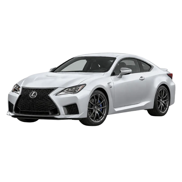Lexus RC F 2021 باللون فضي، منظر منظر أمامي بزاوية ثلاثة أرباع (متجه لليسار)